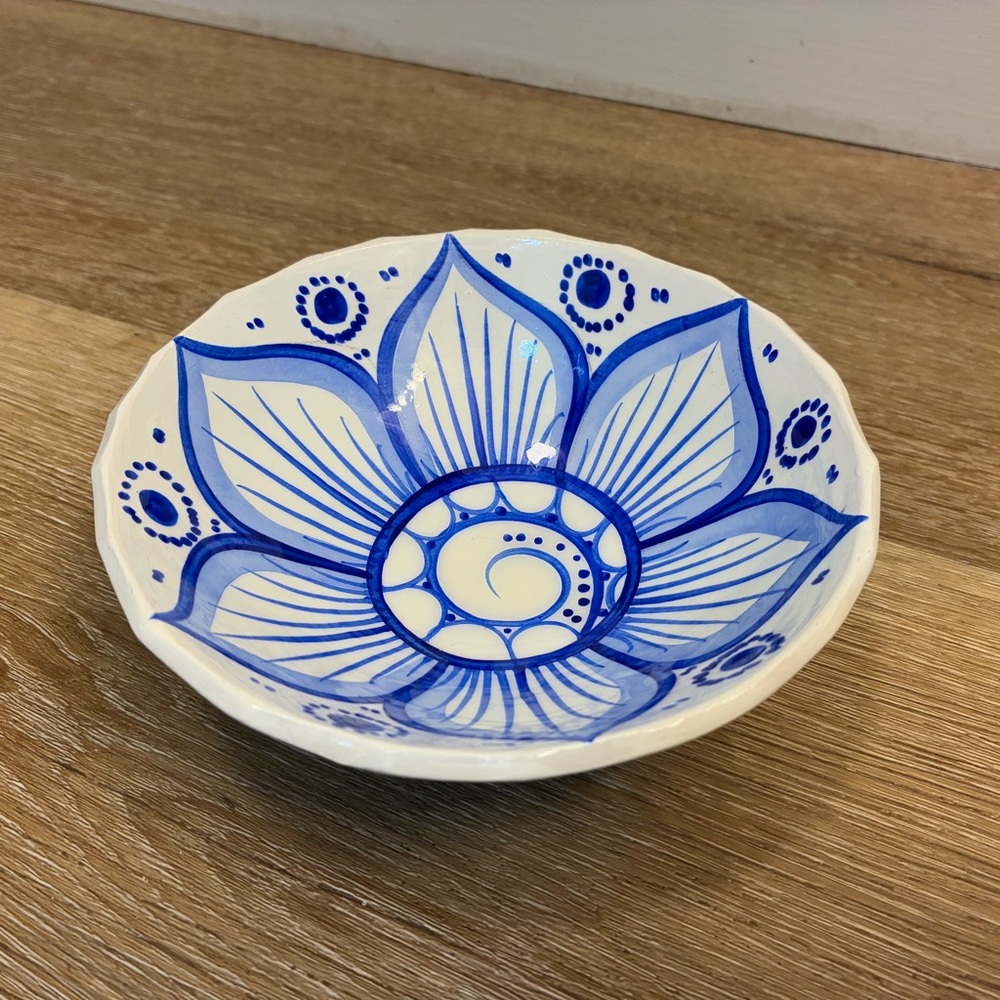 Vintage Mexican Pottery Bowl Signed Puerto Vallarta Santos 6” Hand Painted